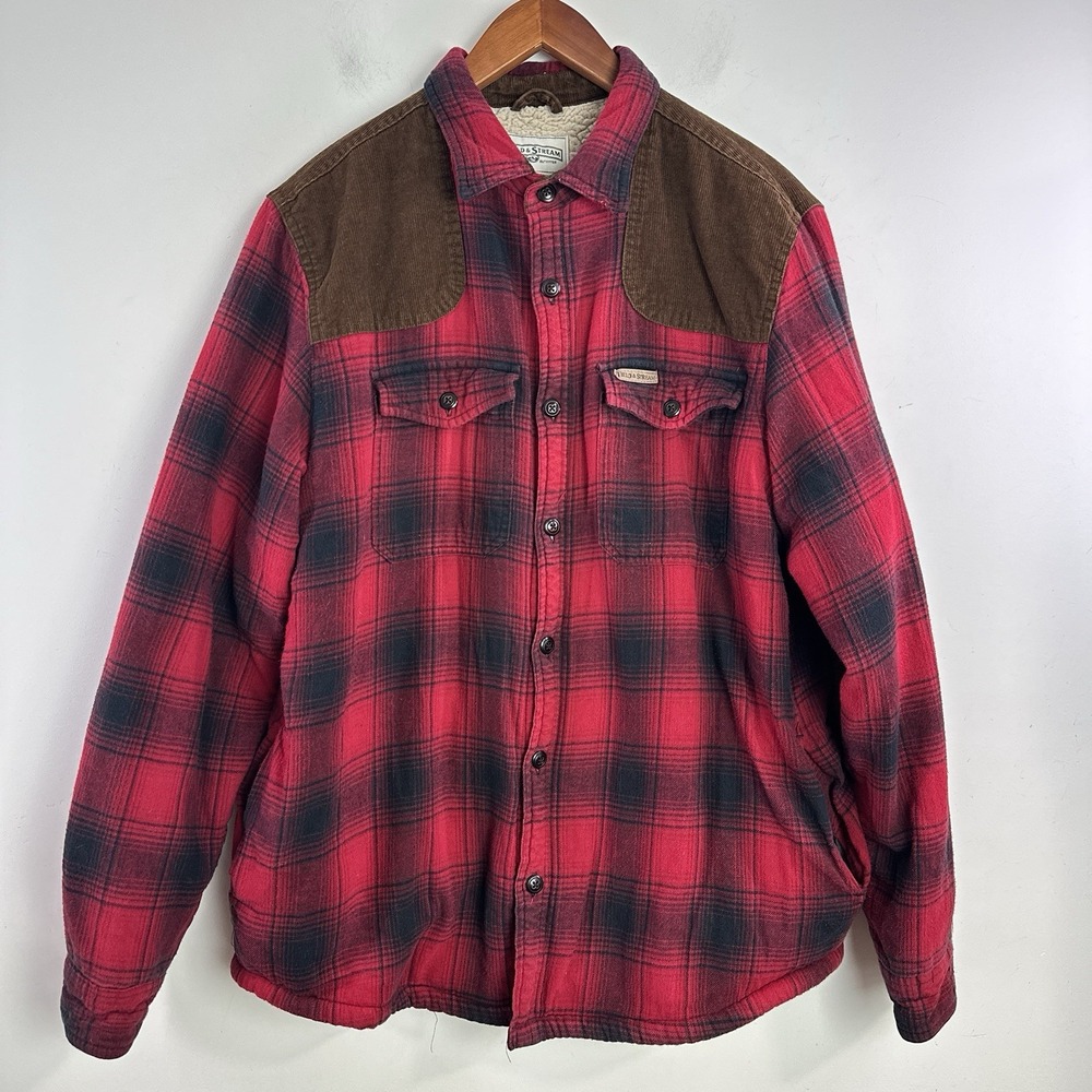 Field & Stream Men's Shacket Jacket Large Flannel Fleece Lining Buffalo Plaid
